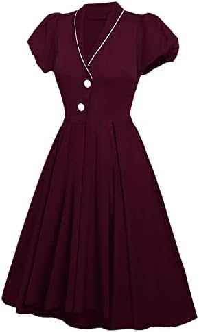 Женствена рокля-Смокинг Контрастен цвят Fragarn в Ретро стил С V-образно деколте и с Пищните ръкави