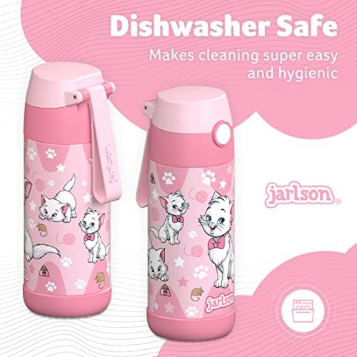 Детска бутилка за вода JARLSON® - една бутилка за вода от неръждаема стомана с изолация MALI и капак - термос за момичета / момчета (Cat 'Star', 12 унции)
