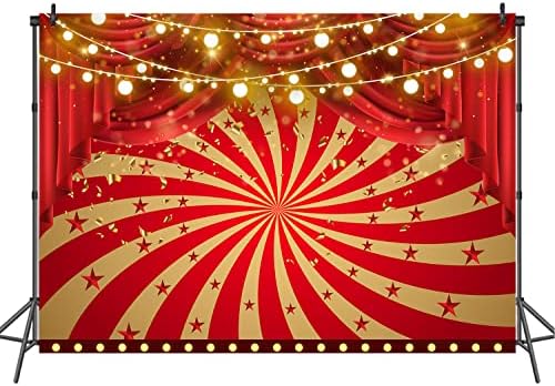 Червен Кралят Фон Цирк на тема Фон за снимки 7x5 фута Златна Блестящ Червен Завеса Детски Душ Украса за парти по случай рождения Ден на Реквизит за снимки (84x60 инча)