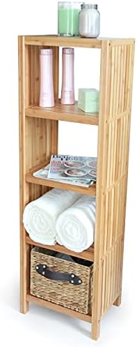 Кошница за дрехи ToiletTree Продукти от бамбук с Две отделения и Луксозни Бамбук Отделно Стоящи рафтове за организация на Банята, комплект от 5 Нива
