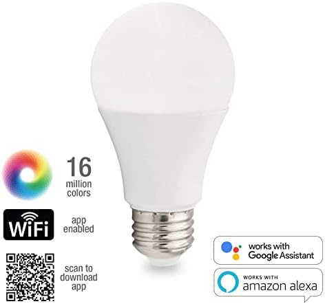 Умна WiFi Крушка Maxxima, Led лампа A19 Luvoni, с променящ се цвят, Съвместима с Alexa и Google Home Асистент, 800 Лумена, с поддръжка на Bluetooth / WiFi, управлявана чрез приложението, 4 бр. в опаковка