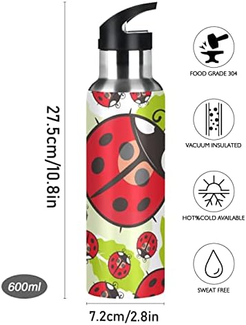 Шише-Термос UMIRIKO Ladybug за вода със Сламен капак 20 Грама за деца, Момчета и Момичета, Запечатани от насекоми, Неръждаема Стомана с Вакуумна изолация, Двойни стени, Терм?