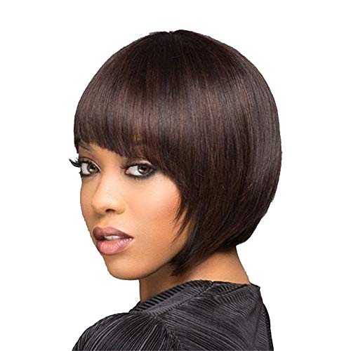 DBYLXMN Кратък перука, женски бесклеевые перуки, черна коса, пряка човешка вълнообразни, пълен с перука, завързана предната перуки, директни