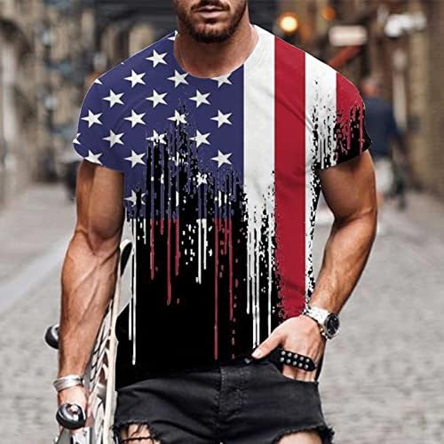 lcepcy Ризи за Ден на Памет за Мъже с Принтом Американския Флаг, Тениска с Кръгло Деколте и Къс Ръкав, Патриотични Фланелки, Тениски