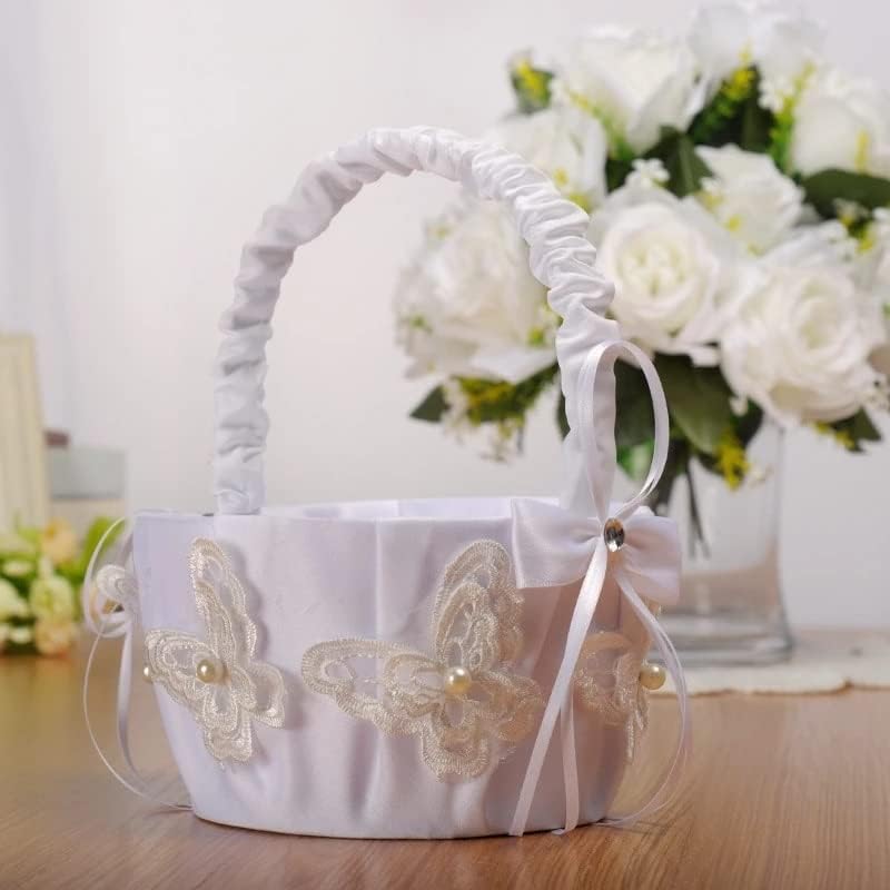 TJLSS Сватбена кошница с цветя за момичета в европейски стил, Цветя кошница с ръчно изработени бродерии, Сватбена кошница с лък за Младоженци (Цвят: A, размер: One Size)