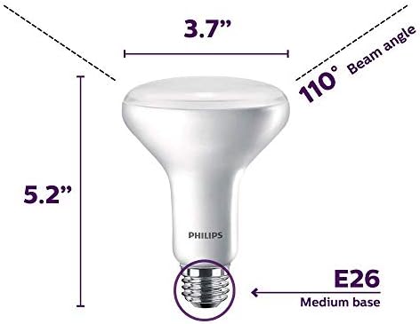 Led прожекторная лампа Philips BR30 без трептене, без регулиране на яркостта, технология EyeComfort, 650 Лумена, Мека бяла светлина (2700K), 9 W = 65 W, основа със средна перка E26, 6 бр. в оп