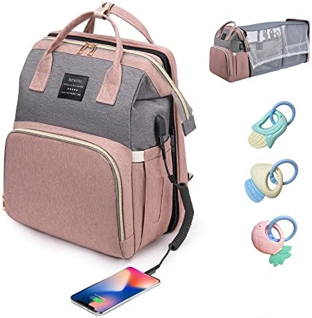 Раница-чанта за памперси BEWITU, 13 Джобове, Големи Пътни Детски Чанти за Памперси, Водоустойчив Многофункционална чанта за майките с USB порт за зареждане (включва и дет