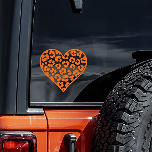 Леопардовая Стикер с изображение на Сърце, Vinyl Стикер за Автомобил, Камион, монтиран на стената Лаптоп |Оранжево | 5,5 х 5,5
