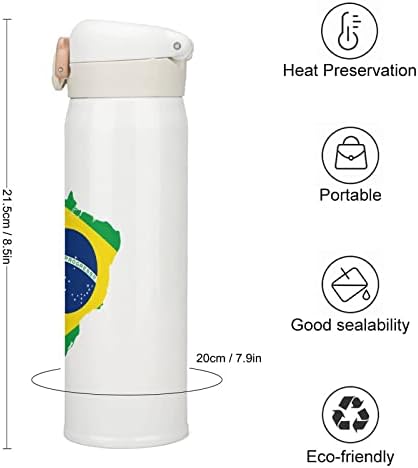 Карта на Бразилия Флаг Самозалепваща Бутилка За Вода От Неръждаема Стомана С Вакуумна Изолация Спортна Чаша за Пътуване на Открито, на Къмпинг, 350 мл
