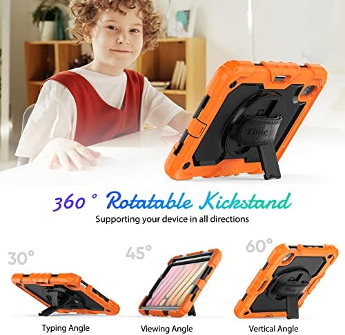 Калъф timecity за iPad Mini 6-то поколение 2021, 8,3-инчов, с пълен размер Защитен калъф с защитно фолио за екрана, Държач за Моливи, Завъртане на Поставка, каишка за ръка / презрамка, Детски калъф за iPad Mini 6 8,3