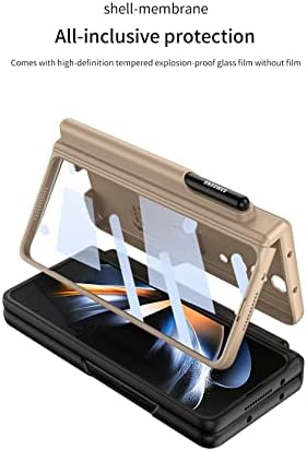 Калъф SHIEID Samsung Z Fold 3, Калъф Galaxy Z Fold 3 със защита от пантите, Поставка за притежателя на S Pen и вградено Защитно фолио за екрана, калъф е Подходящ за Samsung Galaxy Z Fold3, цвят шам