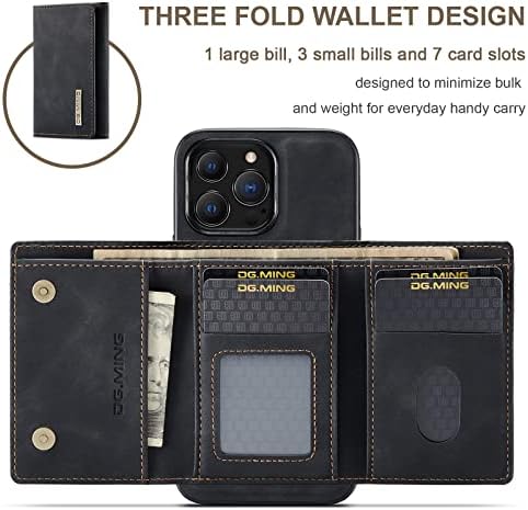 Smart-калъф CRDC за iPhone 13 Pro Max, една чанта-портфейл с държач за карти, Свалящ делото 2 в 1, Калъф-поставка с Магнитен Кожен джоб, устойчив на удари калъф с 7 отделения за карти, калъф за телефон 6,7 инча (зелен)