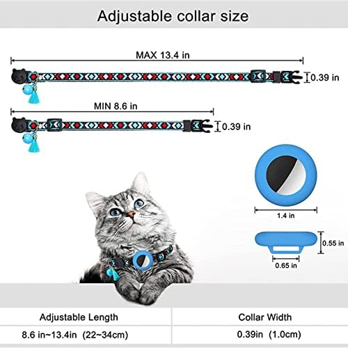 Калин нашийник за котки с камбана регулируем обтегач Бел и калъф притежателя тагове силиконови въздуха Airtag е съвместим с геометричен модел на животните нашийник за котки отразяваща