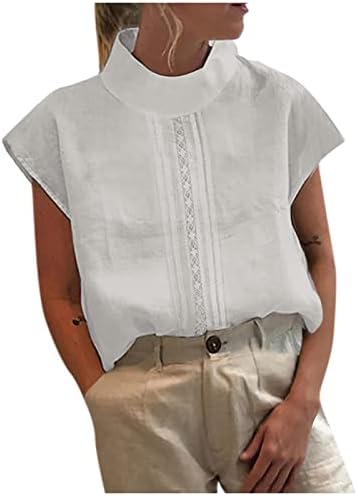 Блузи с имитация на шията за Жени, Мешковатая Памучен Бельо Тениска с Изрезки, Лятна Мода Однотонная Риза с Копчета, Топ