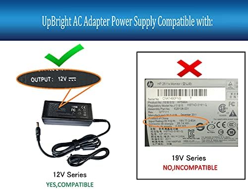 UpBright 12 vdc Изход 12 Волта AC/DC Адаптер е Съвместим с HP 2511X XP599A XP599AA ABA 25Широкоекранен led LCD монитор 12 12,0 В DC12V захранващ Кабел Кабел за Зарядно устройство, Мрежов захранващ блок (не е за версия