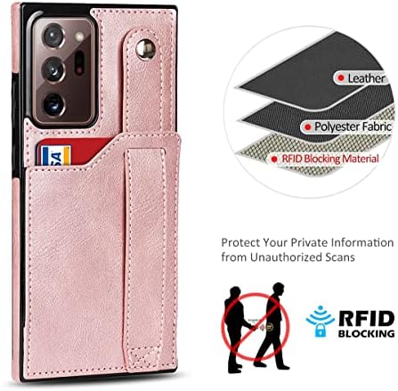 Предназначен за Samsung Galaxy Note 20 Ultra/Note20 Plus 5G Чанта-портфейл с Регулируема Каишка за Китката, Поставка за кредитни карти от Изкуствена кожа, устойчив на удари Хибриден Здрав Защитен Калъф за жени 6,9 Розов