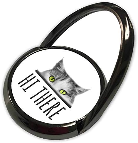 Дизайн 3dRose Alexis - Котешки очи - Красива зеленоглазая котката Ви приветства. Забавен Положителен подарък - Пръстен за телефон (phr_320842_1)