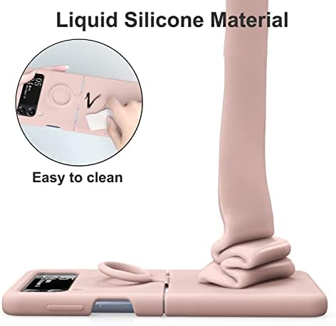 Силиконов калъф SYMOCA Samsung Galaxy Z Flip 4 5G Silky Liqiud Тънък Защитен устойчив на удари калъф-стойка за цялото тяло с подплата от микрофибър, който е съвместим с Galaxy Z Flip 4 5G (2022) (розов пясък)