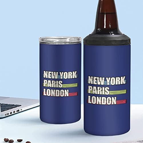 Охладител за тънки кутии с изолация Лондон Париж Ню Йорк - Тематични Охладител за тънки Кутии С изолация - Графичен охладител за тънки кутии