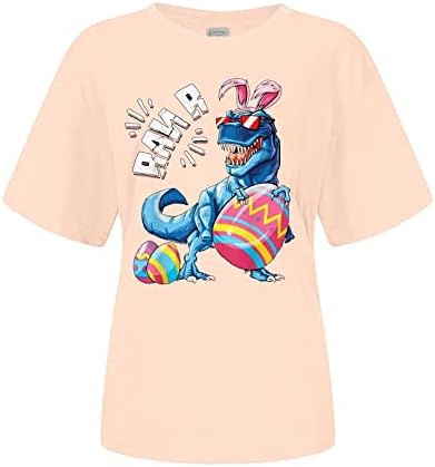 Честит Великден Ризи за Жени, Тениска с изображение на Динозавър и Великденски Яйца, Забавни Тениски с Къс Ръкав и Писмото Принтом, Върхове