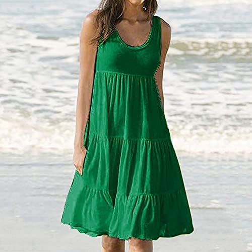 Hot6sl Рокля в стил Бохо за Жени, Летни Рокли, Ежедневното Однотонное рокля с кръгло деколте, Sundresses за Почивка на плажа, Струящееся рокля-люлка!