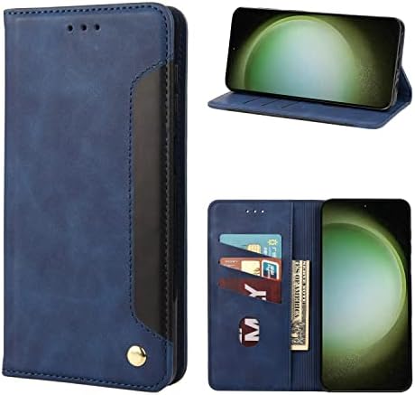 Флип-надолу капачката Mavis's Дневник, Съвместима с Samsung Galaxy S23 Ultra Case, Чантата с държач за карти, Държач, Магнитен калъф-награда от Мека кожа, за мъже и жени (в синьо)