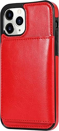 Калъф KOSSMA за iPhone 14/14 Plus/14 Pro/14 Pro Max, Тънък Кожен калъф-поставка за карти, устойчив на удари чанта-портфейл, флип-надолу Магнитна закопчалка, Защитен калъф за вашия телефон (Цвят: червен, размер: 14ProMax)