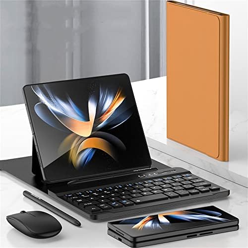 Bluetooth Клавиатура + Кожен калъф + Стилус + Безжична мишка за Samsung Galaxy Z Fold 4 /Fold 3, Калъф със стойка /S Pen, Комплект сгъваеми аксесоари за телефони (зелен)