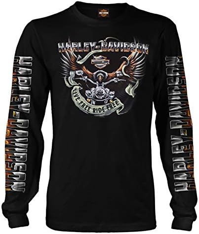 Harley-Davidson Military - Мъжка Черна тениска с изображение на Орел с дълъг ръкав - военновъздушната база Cadena | Eagle Ride
