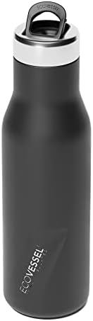 Бутилка за вода EcoVessel ASPEN от неръждаема стомана с изолиран капак, метална бутилка за вода с гумена нескользящим основание. Бутилка за вода в лозаро-Винарския чаша за Еднократна употреба - 16 унции (Черна сянка)