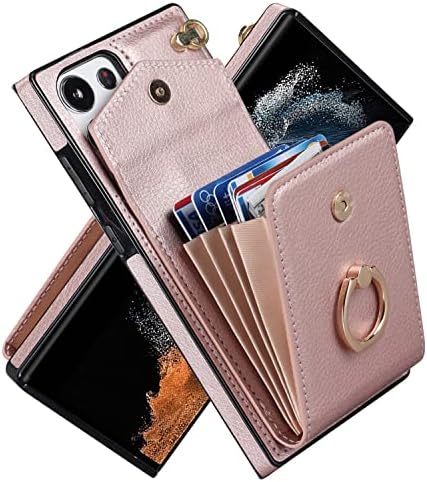 Калъф-за награда за мобилен телефон, съвместим с Samsung Galaxy S23 Ultra, една чанта-портфейл с отделения за карти, калъф от изкуствена кожа с околовръстен стойка, въртящи се на 360 °, за жени, Защитен калъф с RFID-заключване
