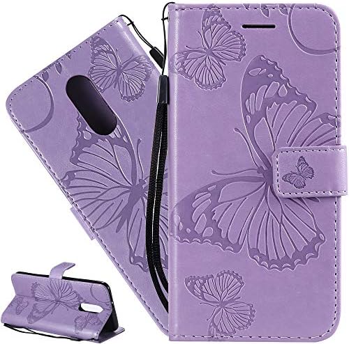 ISADENSER Калъф за LG Stylo 5 Чанта-портфейл LG Stylo 5 Калъф-пеперуда [Бизнес релеф] [флип-надолу поставка] [Слот за карти] [Магнитна закопчалка] Флип калъф за LG Stylo 5 Purple Butterfly KT