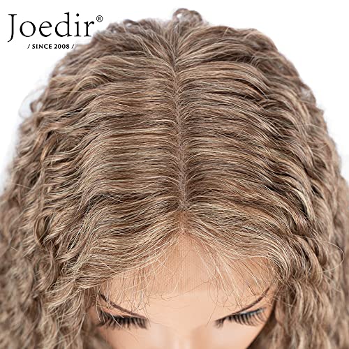 Joedir 32Дълги Дълбоки Къдрава Вълнообразни Синтетични Перуки на Дантели HD Прозрачен Бесклеевой Завързана Перука от устойчиви на топлина влакна, предварително Выщипанный по линията на Растеж на косата с детски косата