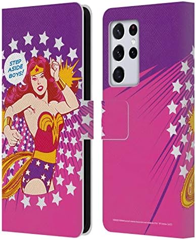 Дизайн на своята практика за главата Официално Лицензиран Wonder Woman DC Comics Стъпка към Ретро Арт Кожен Калъф-Книжка-джобен формат и е Съвместим с Samsung Galaxy S21 Ultra 5G