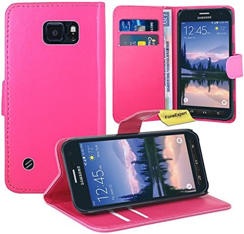 Foneexpert Samsung Galaxy S6 Active Case, Премиум Кожен Калъф-Книжка със Сгъваща се Стойка за Samsung Galaxy S6 Active Лилав цвят