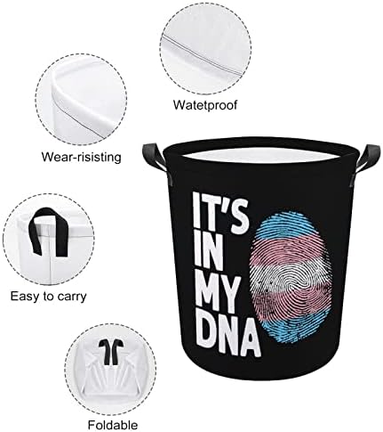 It ' s in My DNA Transgender Flag1 Печатни Кошници за Бельо с Дръжки, Водоустойчив Сгъваема Кръгла Кошница За Дрехи, Чанта-Органайзер За Съхранение
