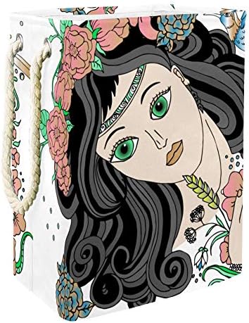 Портрет на Красиво Момиче в Цветовете на 300D Оксфорд PVC, Водоустойчив Кошница за Дрехи, Голяма Кошница за Дрехи за Одеяла Дрехи Играчки в Спалнята