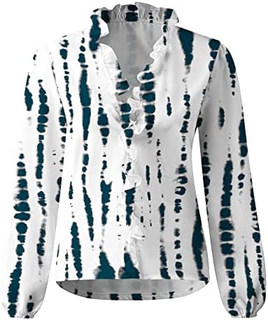 Дамски Ризи с Копчета, Дамски Блуза С Дълги ръкави И Рюшами, Потници, Тениски С Флорални Принтом в Стил Бохо, Ежедневна Блуза-Туника С V-образно деколте
