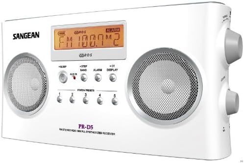 Преносимо радио Sangean PR-D5 с цифрова настройка и RDS (Бяло) и Преносимо перезаряжаемое радио PR-D7 AM/FM Бял, Един размер