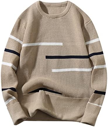 Пуловери За Мъже,Мъжки Пуловер с кръгло деколте, Мека Термовязаная Hoody, Пуловер В Цветна Ивица, Грозен Пуловер
