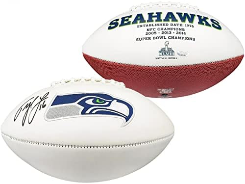 Холографски футболна топка с бяло лого на Seattle Seahawks с автограф на Тайлера Локетта 200474 - Футболни топки с автографи