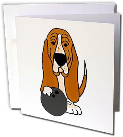 3dRose Сладък Забавен анимационен за Боулинге куче Басет-Хаунда - Поздравителна картичка с размери 6 на 6 сантиметра (gc_263762_5)